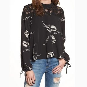 NWT Band of Gypsies Lace Yoke Floral Print Blouse